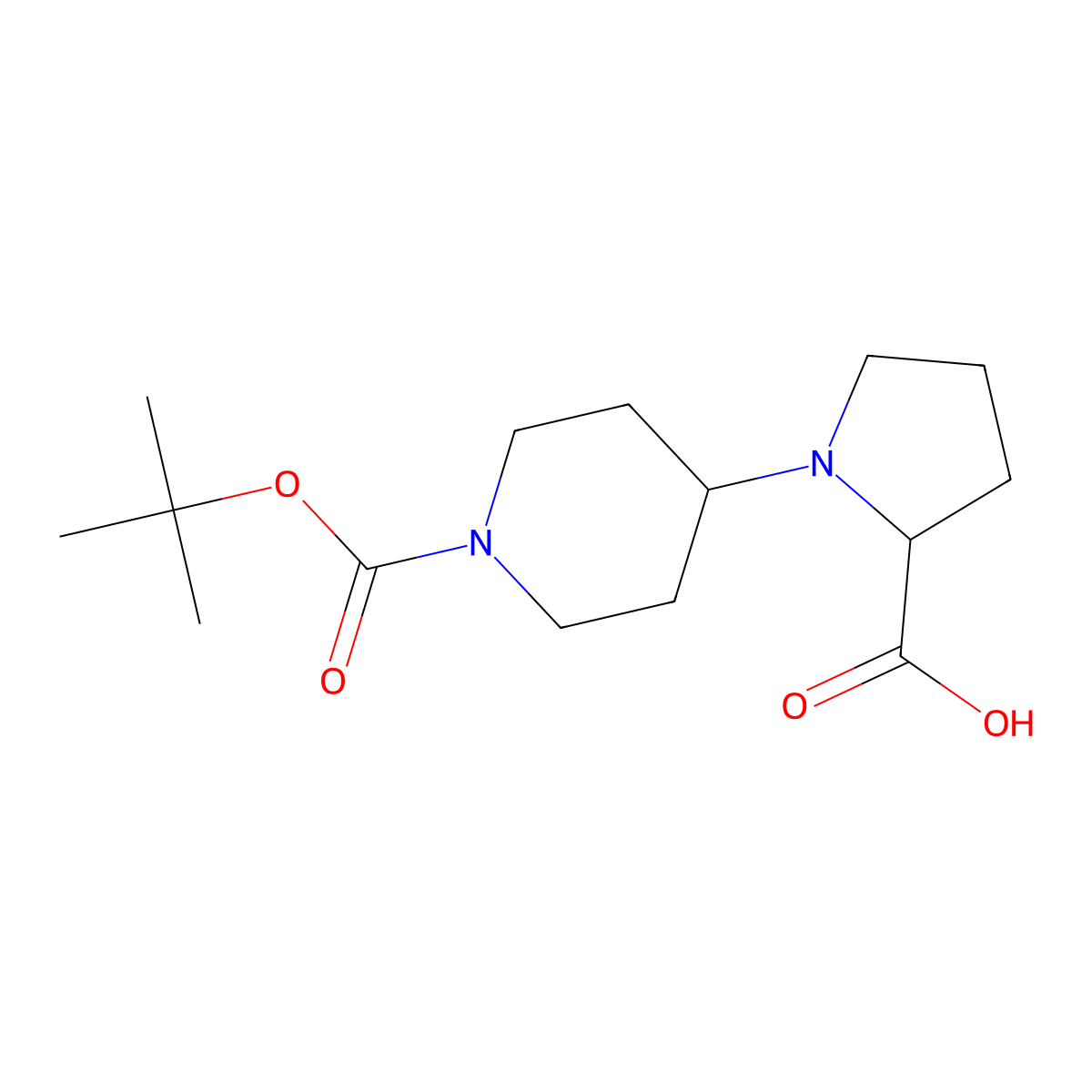 1-{1-[(Tert-butoxy)carbonyl]piperidin-4-yl}pyrrolidine-2-carboxylic acid molecular structure, CAS 221352-39-2