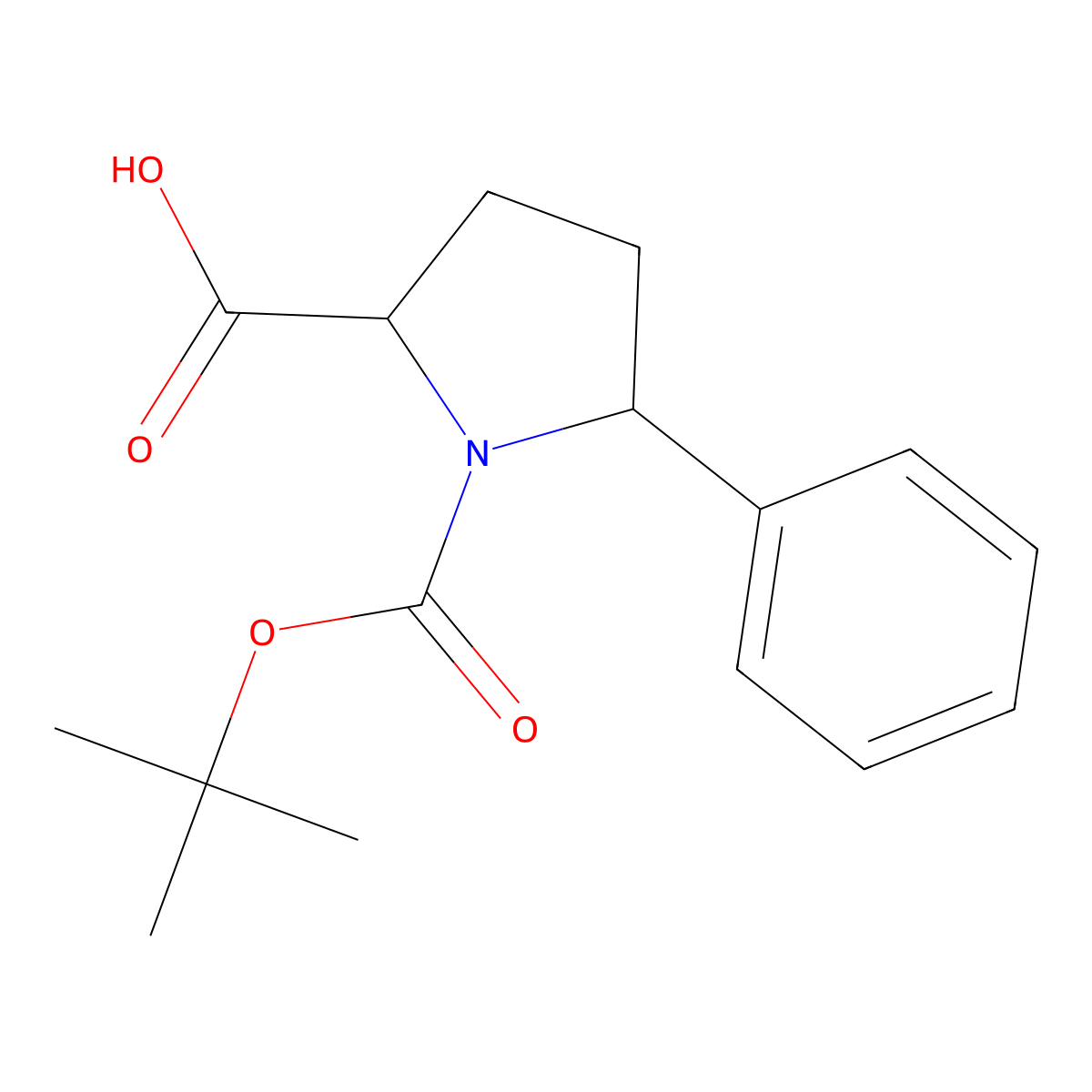 (2S,5R)-1-[(tert-butoxy)carbonyl]-5-phenylpyrrolidine-2-carboxylic acid molecular structure, CAS 221352-49-4