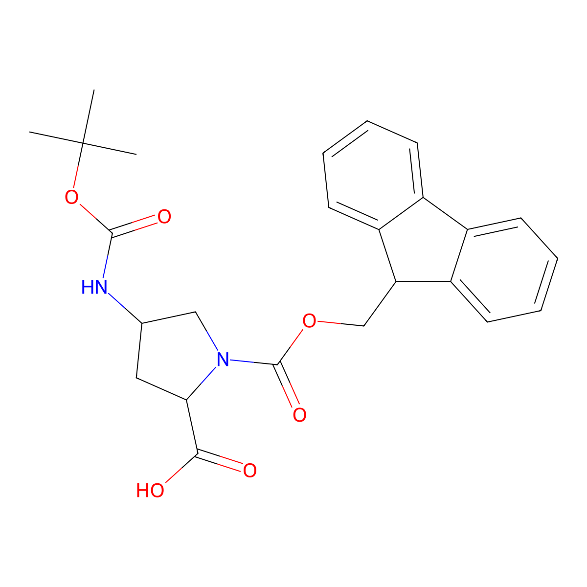 Boc-(2S,4S)-4-amino-1-Fmoc-pyrrolidine-2-carboxylic acid molecular structure, CAS 221352-74-5