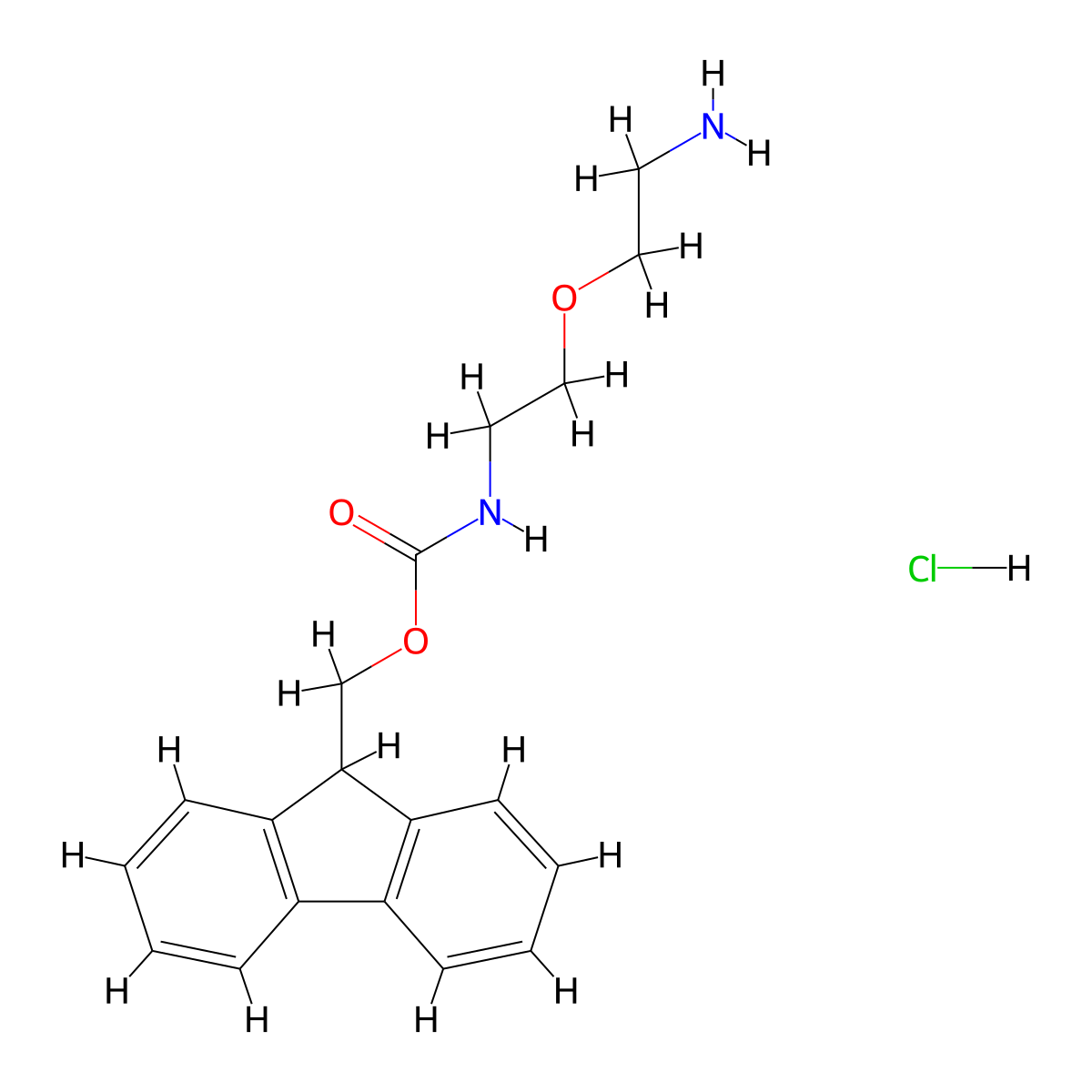 (9H-fluoren-9-yl)methyl N-(2-(2-aminoethoxy)ethyl)carbamate hydrochloride molecular structure, CAS 221352-88-1