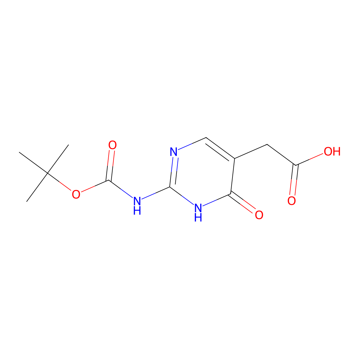 2-(2-((Tert-butoxycarbonyl)amino)-4-oxo-1,4-dihydropyrimidin-5-YL)acetic acid molecular structure, CAS 221362-48-7