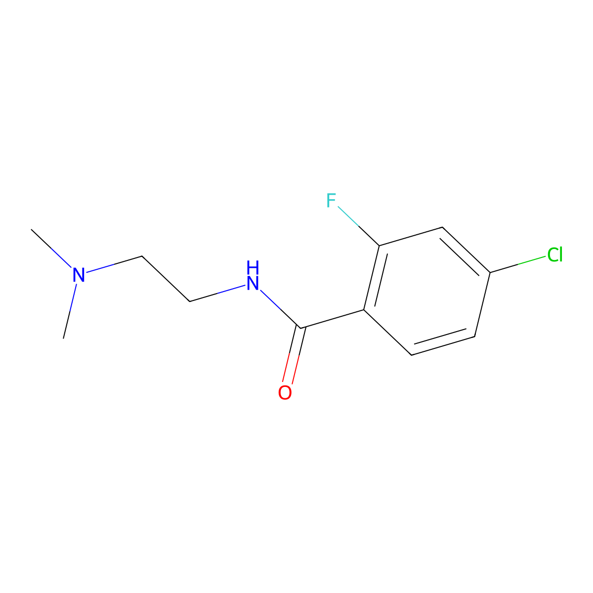 4-chloro-N-(2-(dimethylamino)ethyl)-2-fluorobenzamide molecular structure, CAS 2213821-99-7