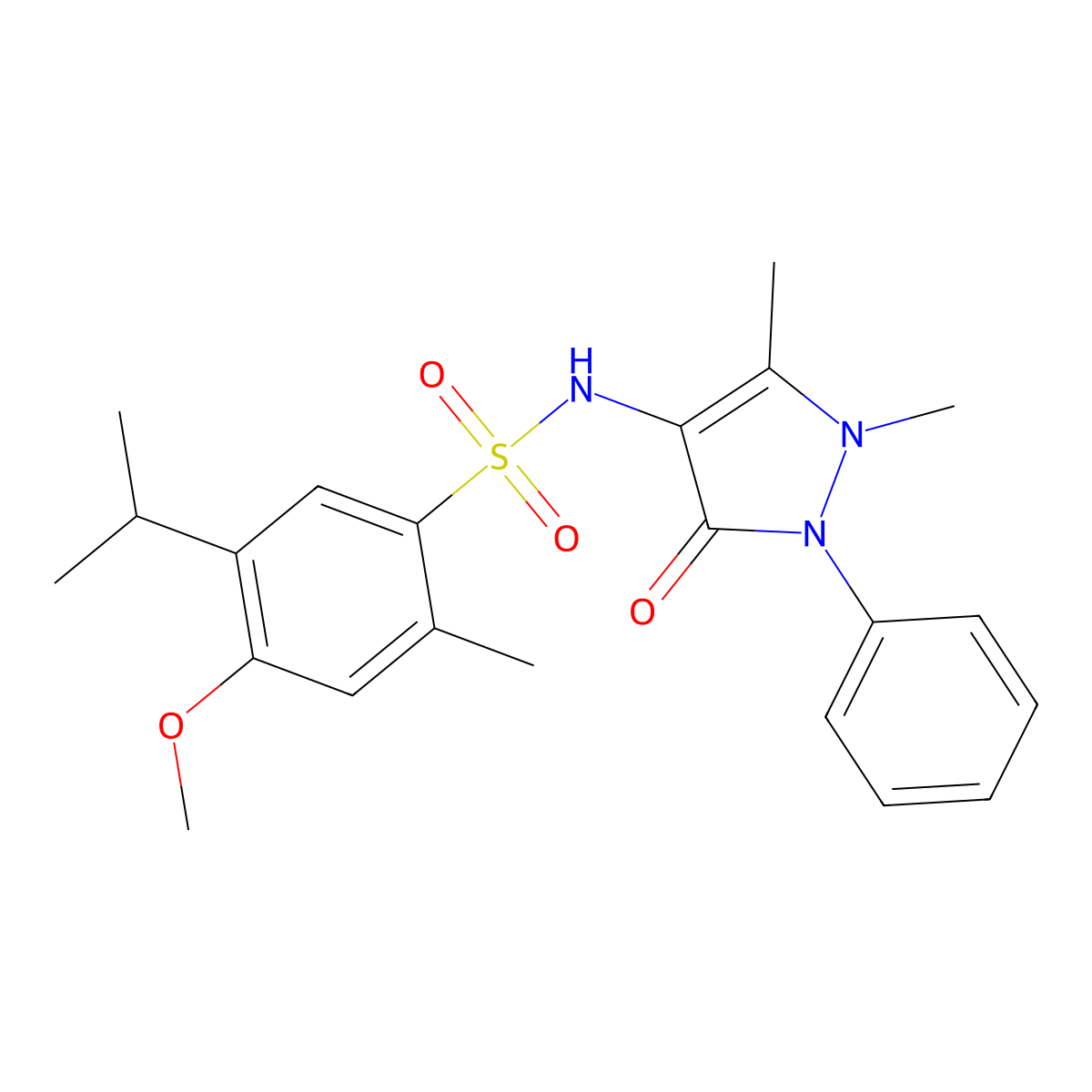 N-(1,5-dimethyl-3-oxo-2-phenyl-2,3-dihydro-1H-pyrazol-4-yl)-4-methoxy-2-methyl-5-(propan-2-yl)benzene-1-sulfonamide molecular structure, CAS 2213975-20-1