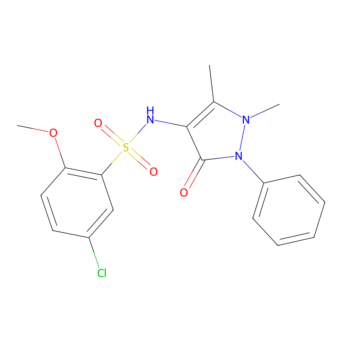 5-chloro-N-(1,5-dimethyl-3-oxo-2-phenyl-2,3-dihydro-1H-pyrazol-4-yl)-2-methoxybenzene-1-sulfonamide molecular structure, CAS 2213976-13-5