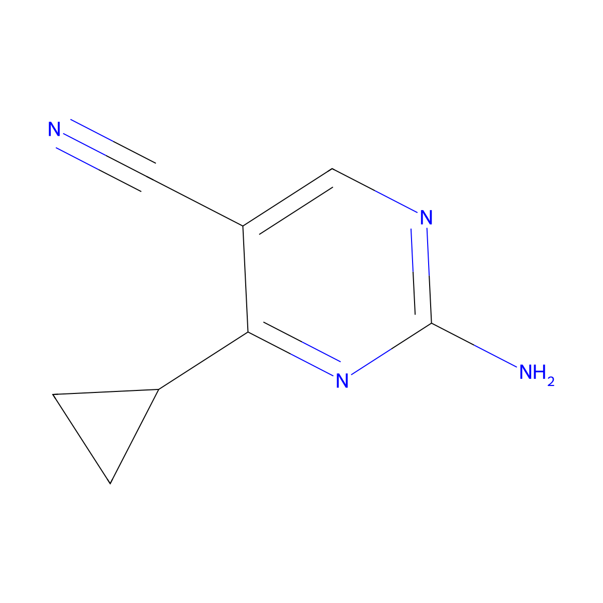 2-Amino-4-cyclopropylpyrimidine-5-carbonitrile molecular structure, CAS 2214020-57-0