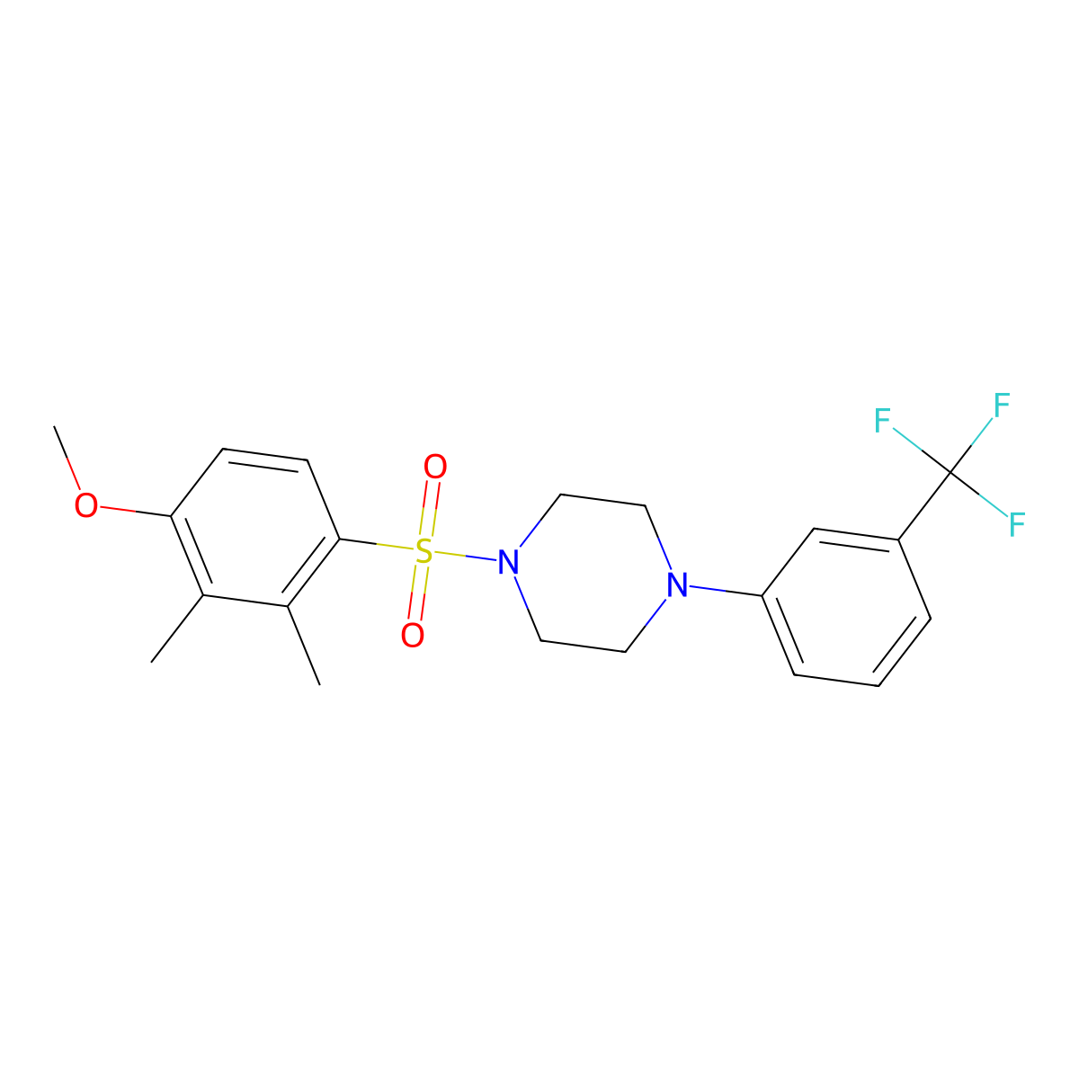 1-((4-Methoxy-2,3-dimethylphenyl)sulfonyl)-4-(3-(trifluoromethyl)phenyl)piperazine molecular structure, CAS 2214486-10-7