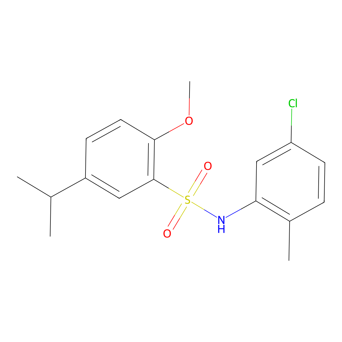 N-(5-chloro-2-methylphenyl)-2-methoxy-5-(propan-2-yl)benzene-1-sulfonamide molecular structure, CAS 2214578-28-4