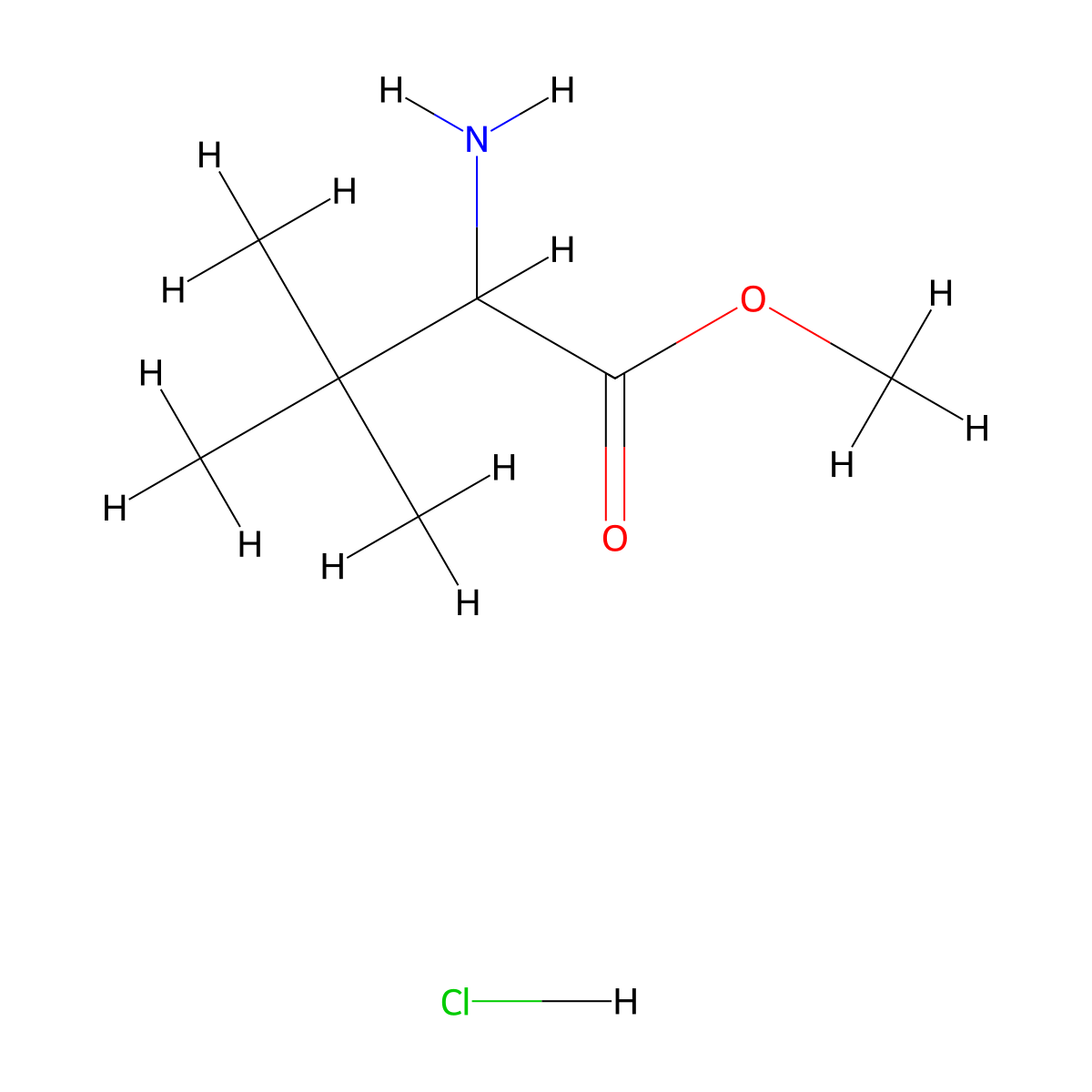 Methyl 2-amino-3,3-dimethylbutanoate hydrochloride molecular structure, CAS 22146-61-8