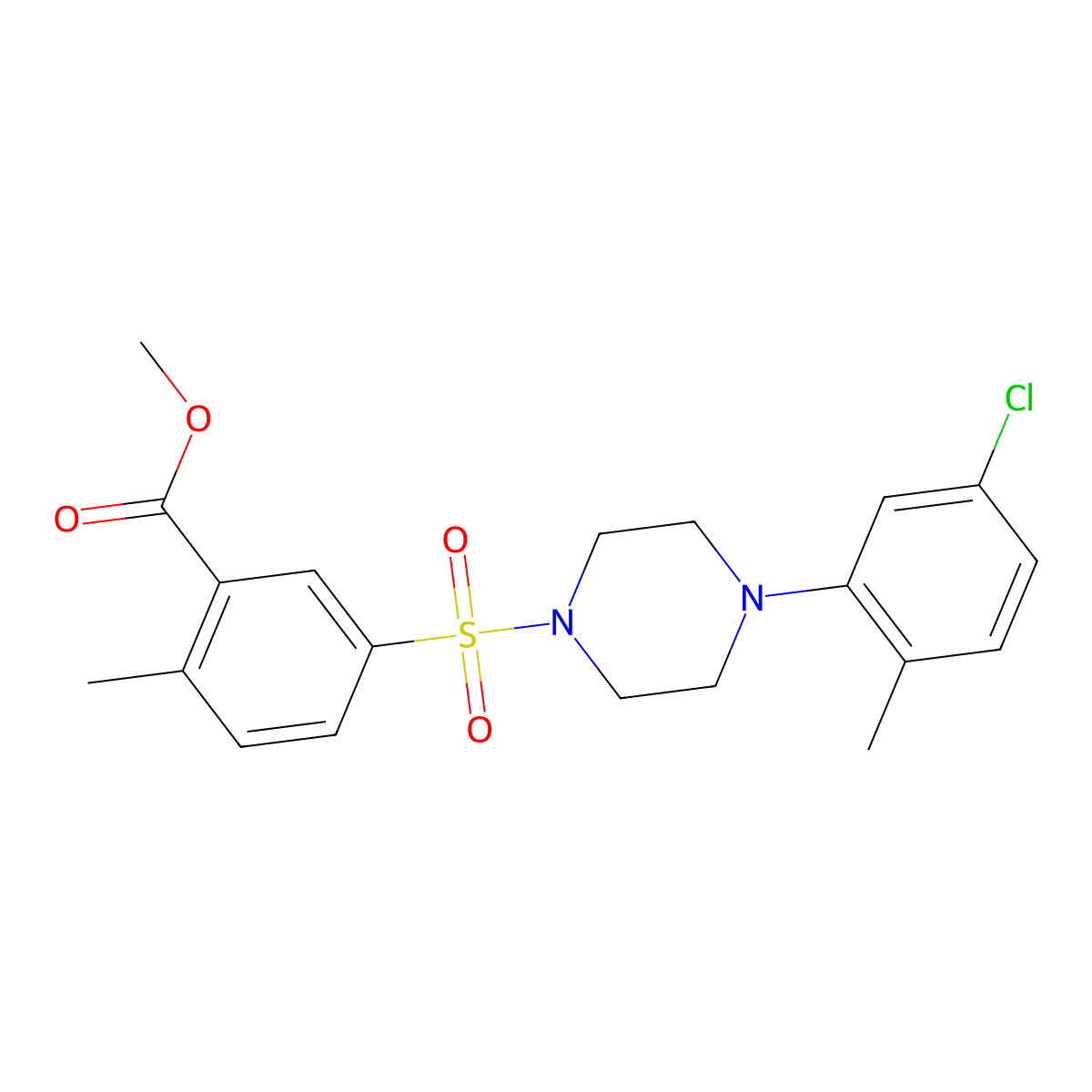 Methyl 5-((4-(5-chloro-2-methylphenyl)piperazin-1-yl)sulfonyl)-2-methylbenzoate molecular structure, CAS 2214626-27-2