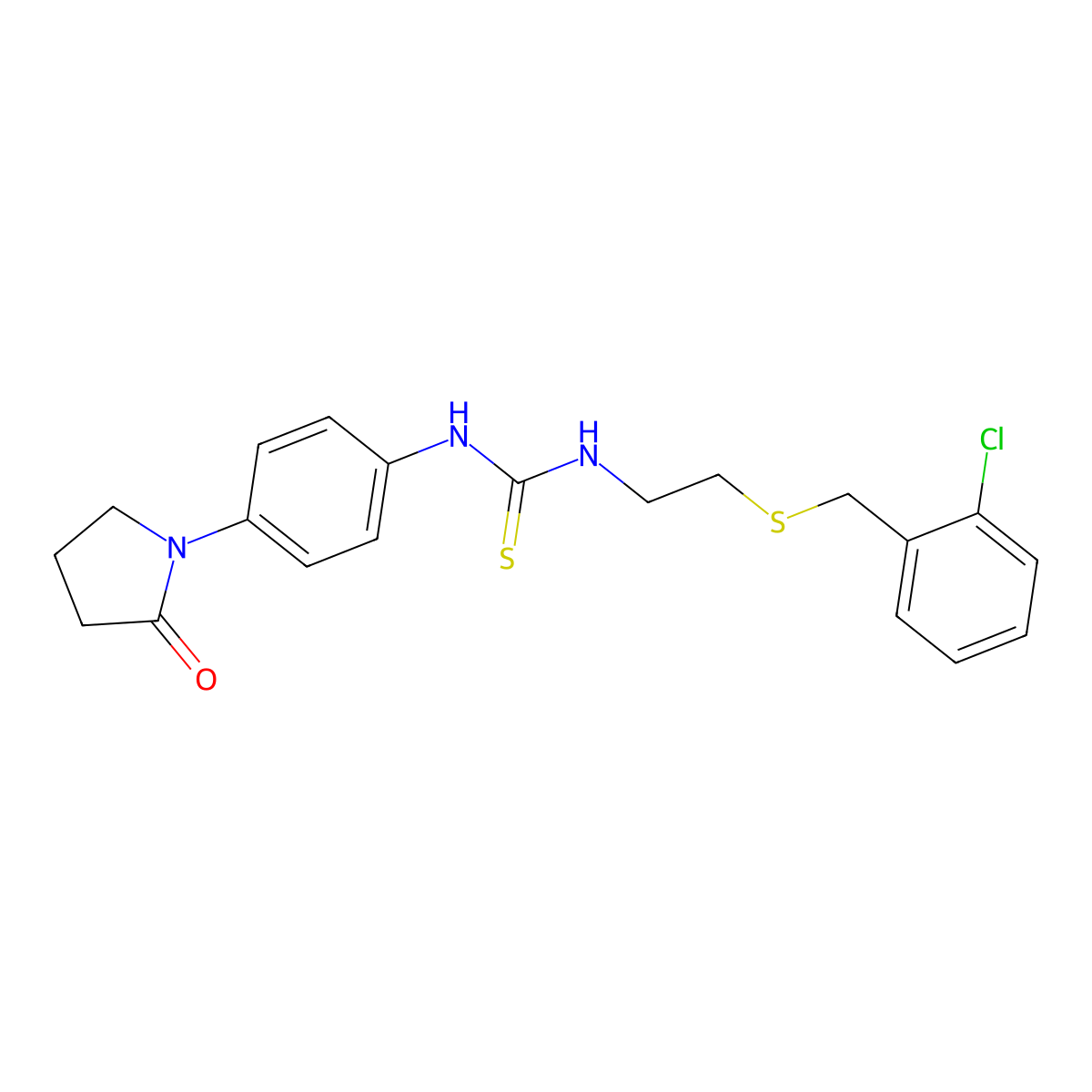 1-[2-[(2-Chlorophenyl)methylsulfanyl]ethyl]-3-[4-(2-oxopyrrolidin-1-yl)phenyl]thiourea molecular structure, CAS 2214864-15-8