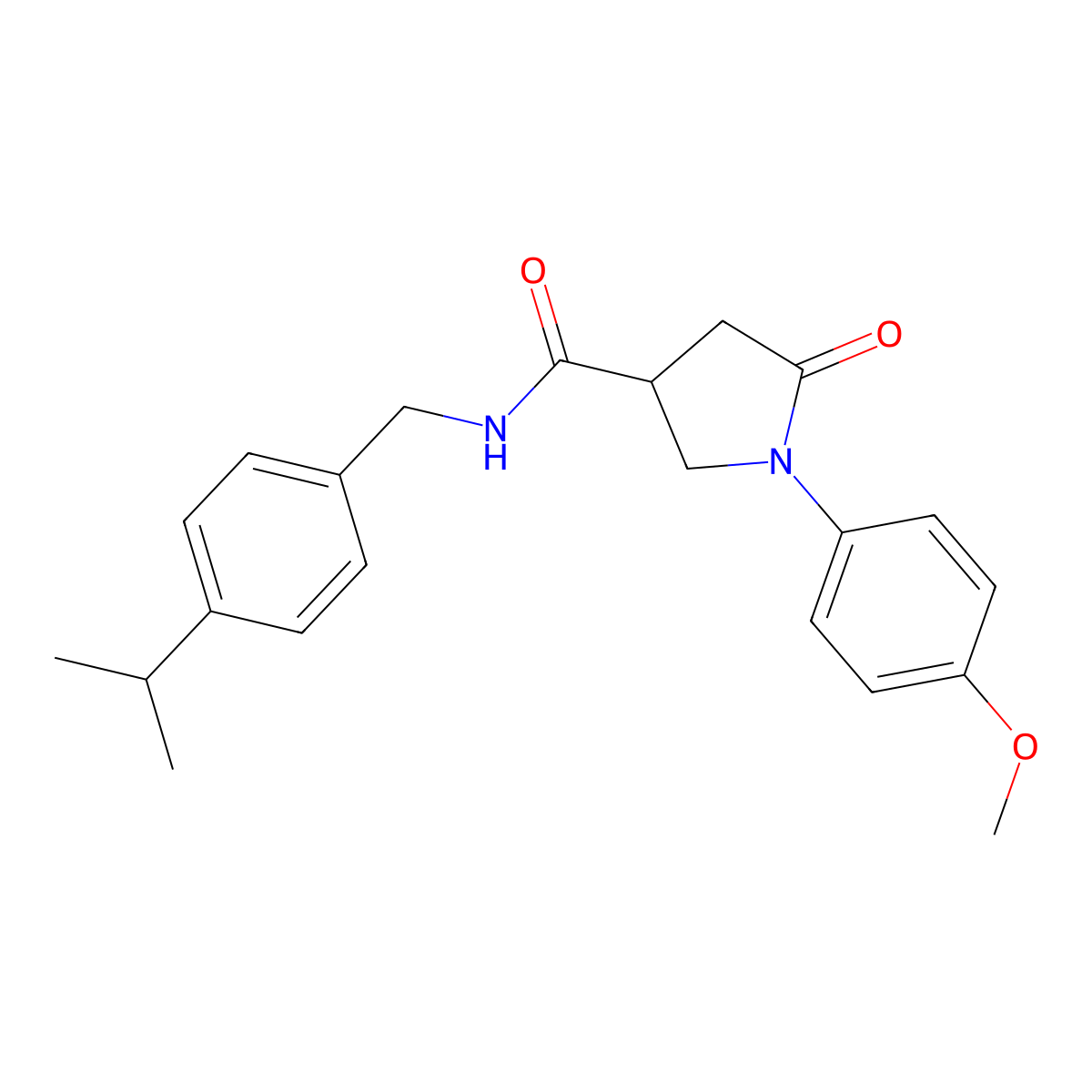 1-(4-methoxyphenyl)-5-oxo-N-{[4-(propan-2-yl)phenyl]methyl}pyrrolidine-3-carboxamide molecular structure, CAS 2215014-40-5