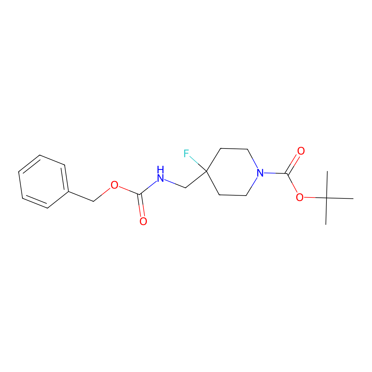 Tert-butyl 4-({[(benzyloxy)carbonyl]amino}methyl)-4-fluoropiperidine-1-carboxylate molecular structure, CAS 2215028-61-6