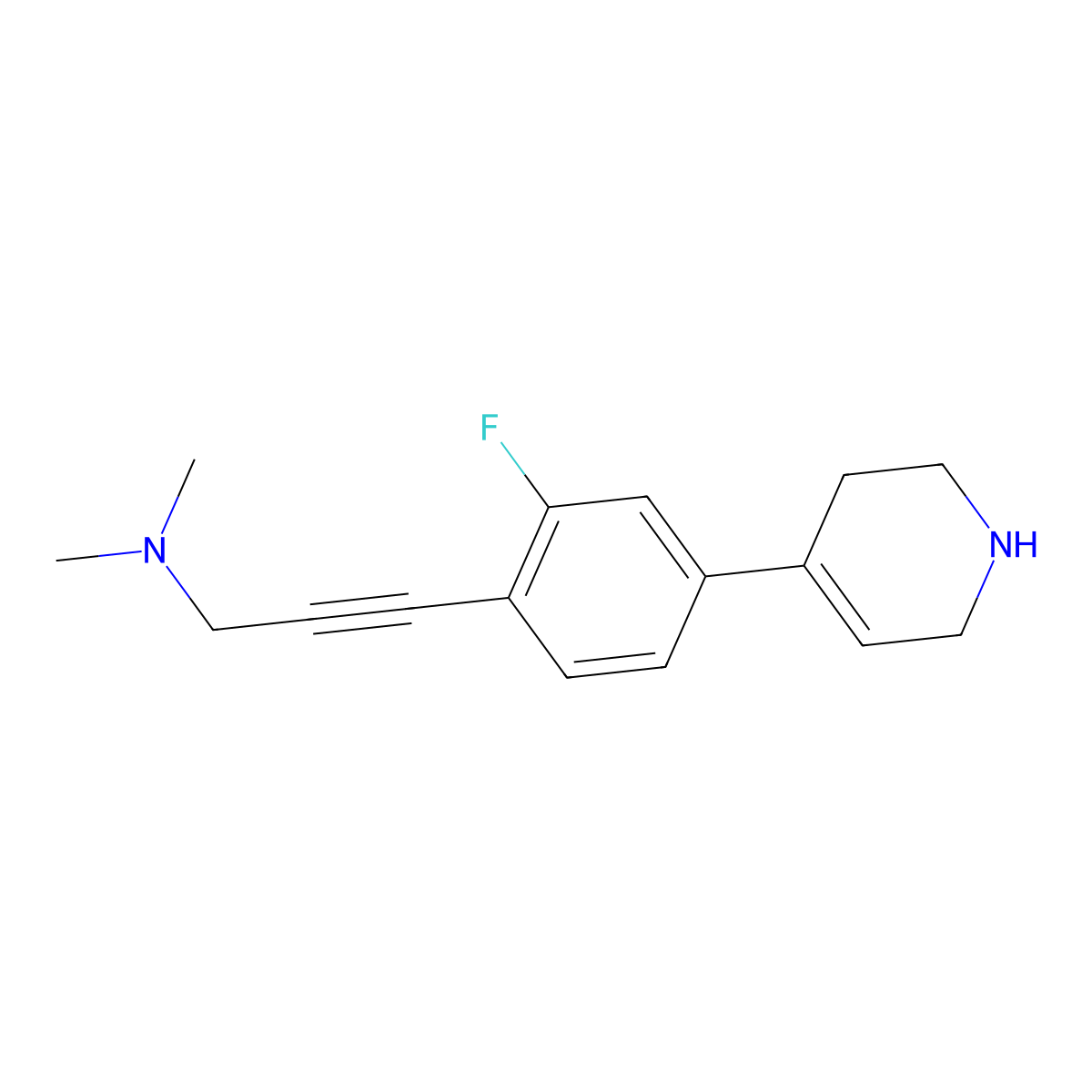 3-[2-fluoro-4-(1,2,3,6-tetrahydropyridin-4-yl)phenyl]-N,N-dimethylprop-2-yn-1-amine molecular structure, CAS 2215065-30-6