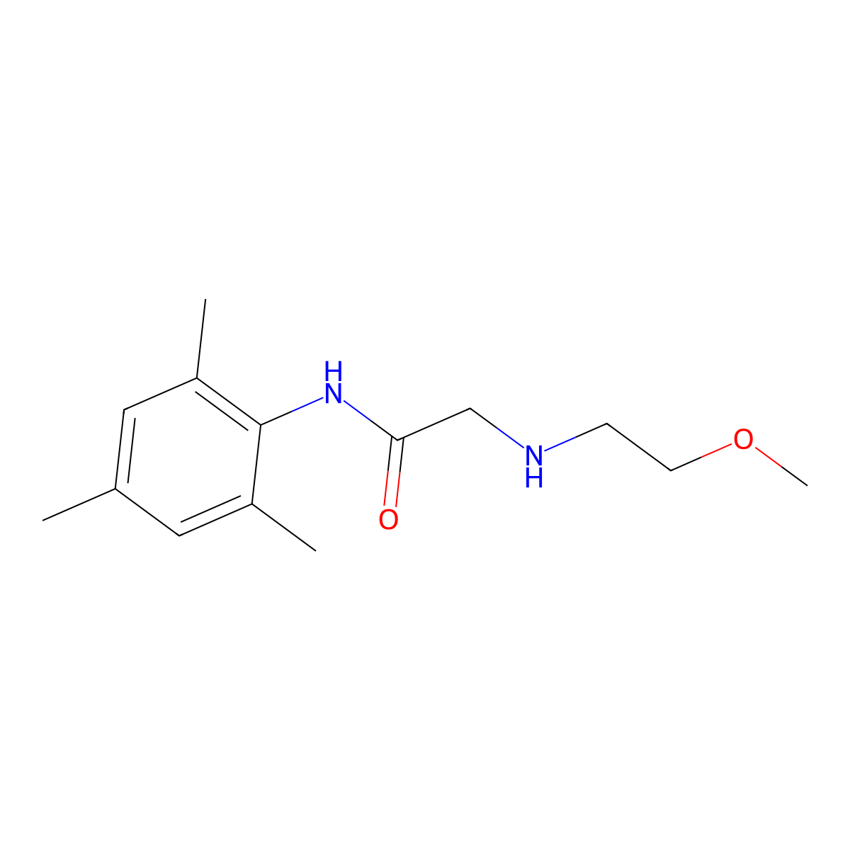 Acetanilide, 2-((2-methoxyethyl)amino)-2',4',6'-trimethyl- molecular structure, CAS 22151-66-2