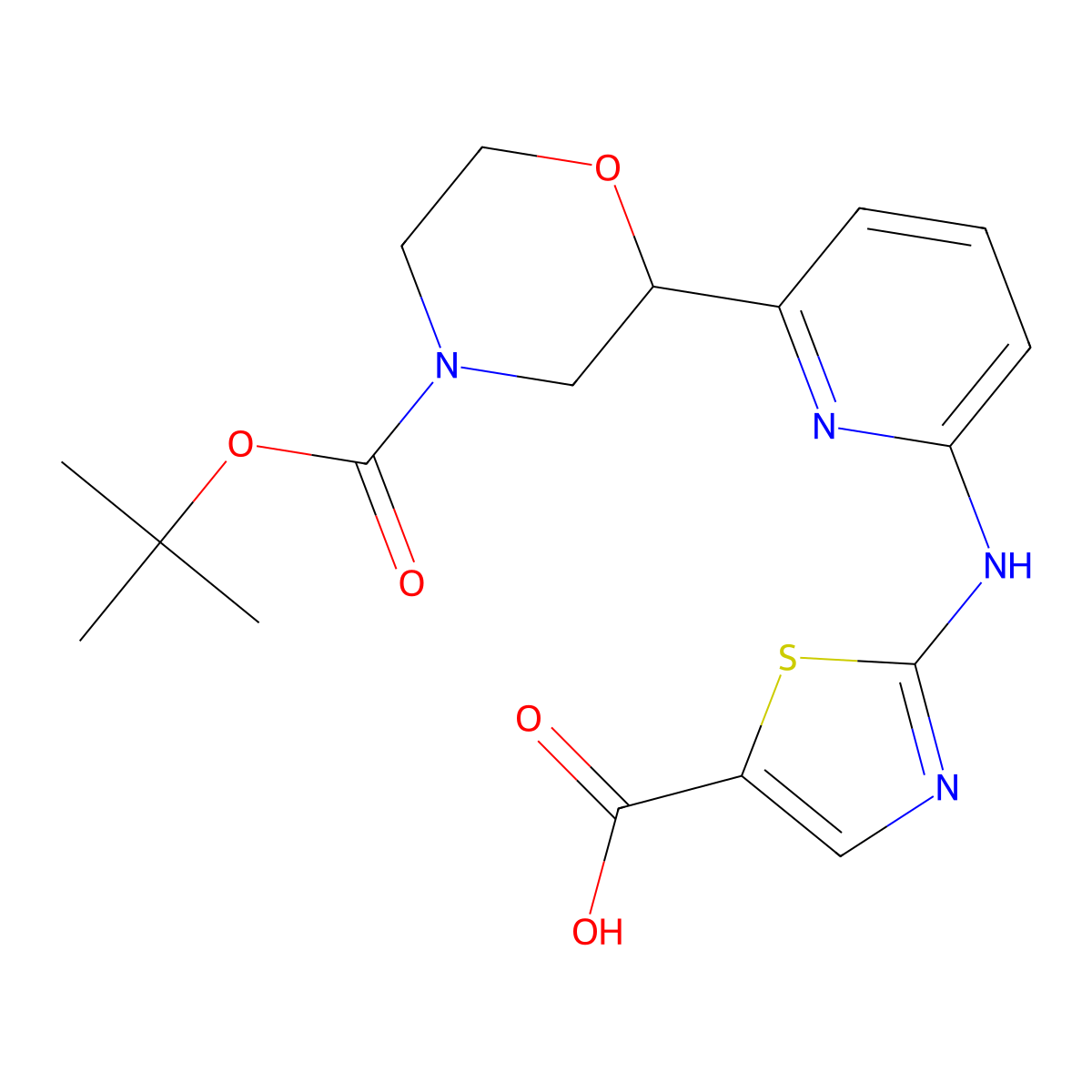 2-((6-(4-(Tert-butoxycarbonyl)morpholin-2-yl)pyridin-2-yl)amino)thiazole-5-carboxylic acid molecular structure, CAS 2215345-78-9
