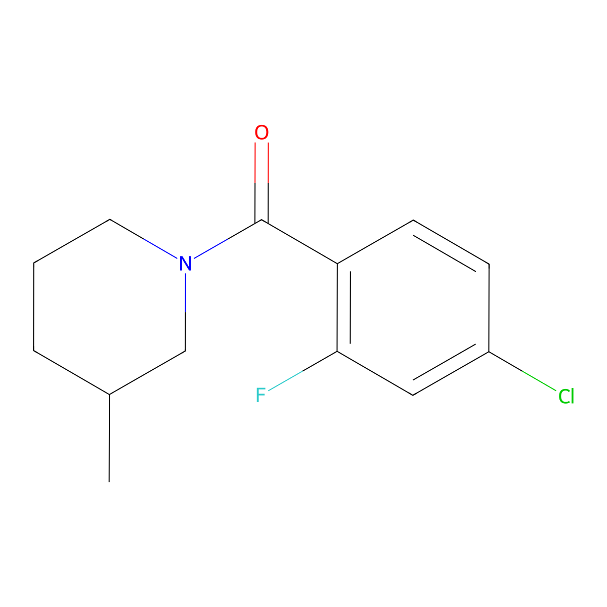 (4-Chloro-2-fluorophenyl)(3-methyl-1-piperidinyl)methanone molecular structure, CAS 2215523-20-7