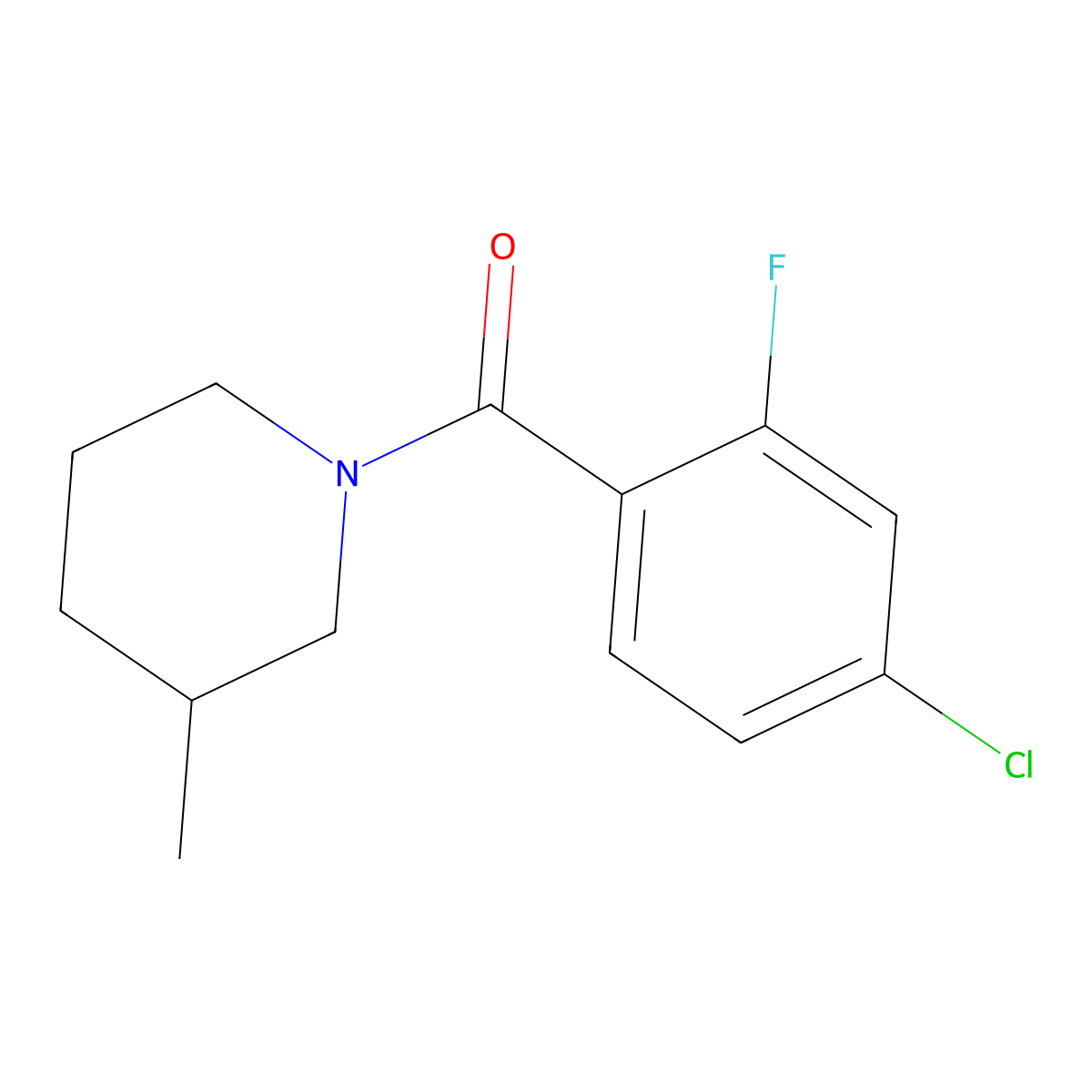 (4-Chloro-2-fluorophenyl)(3-methyl-1-piperidinyl)methanone molecular structure, CAS 2215523-20-7