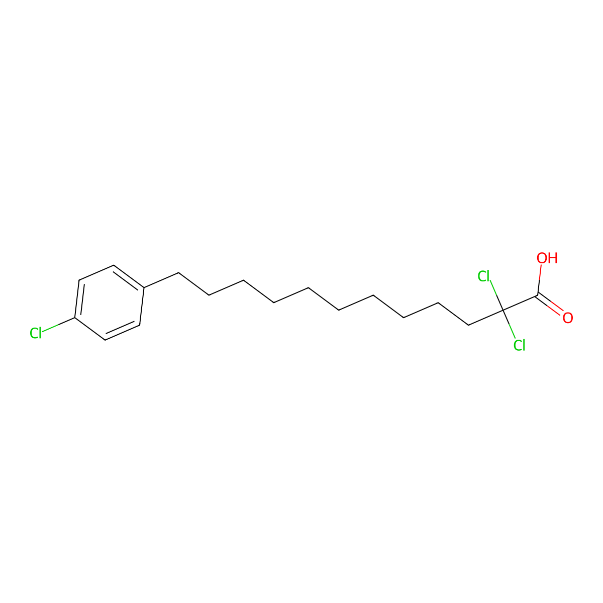 2,2-Dichloro-12-(p-chlorophenyl)-dodecanoic acid molecular structure, CAS 221564-97-2