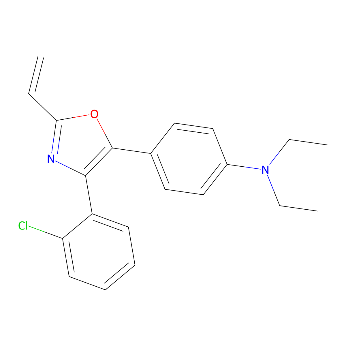 Benzenamine, 4-(4-(2-chlorophenyl)-2-ethenyl-5-oxazolyl)-N,N-diethyl- molecular structure, CAS 22159-33-7