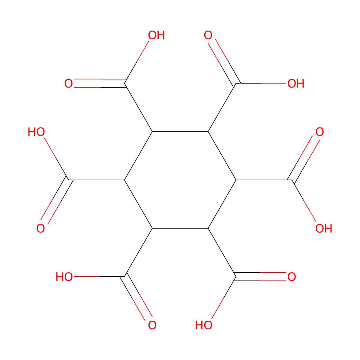 1,2,3,4,5,6-Cyclohexanehexacarboxylic acid molecular structure, CAS 2216-84-4