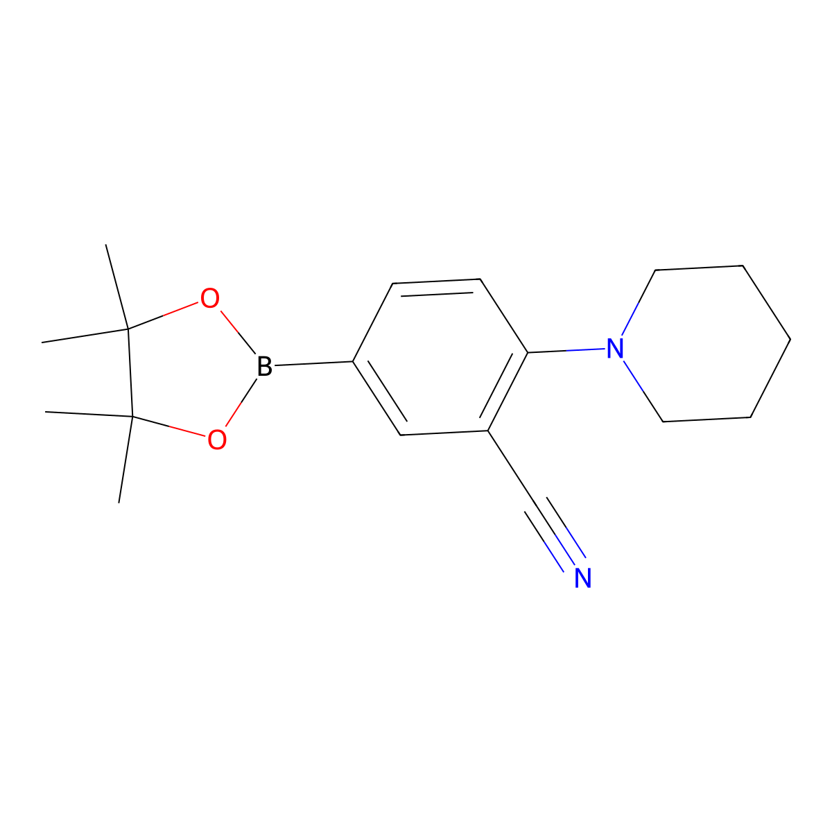 2-(Piperidin-1-yl)-5-(4,4,5,5-tetramethyl-1,3,2-dioxaborolan-2-yl)benzonitrile molecular structure, CAS 2216004-12-3
