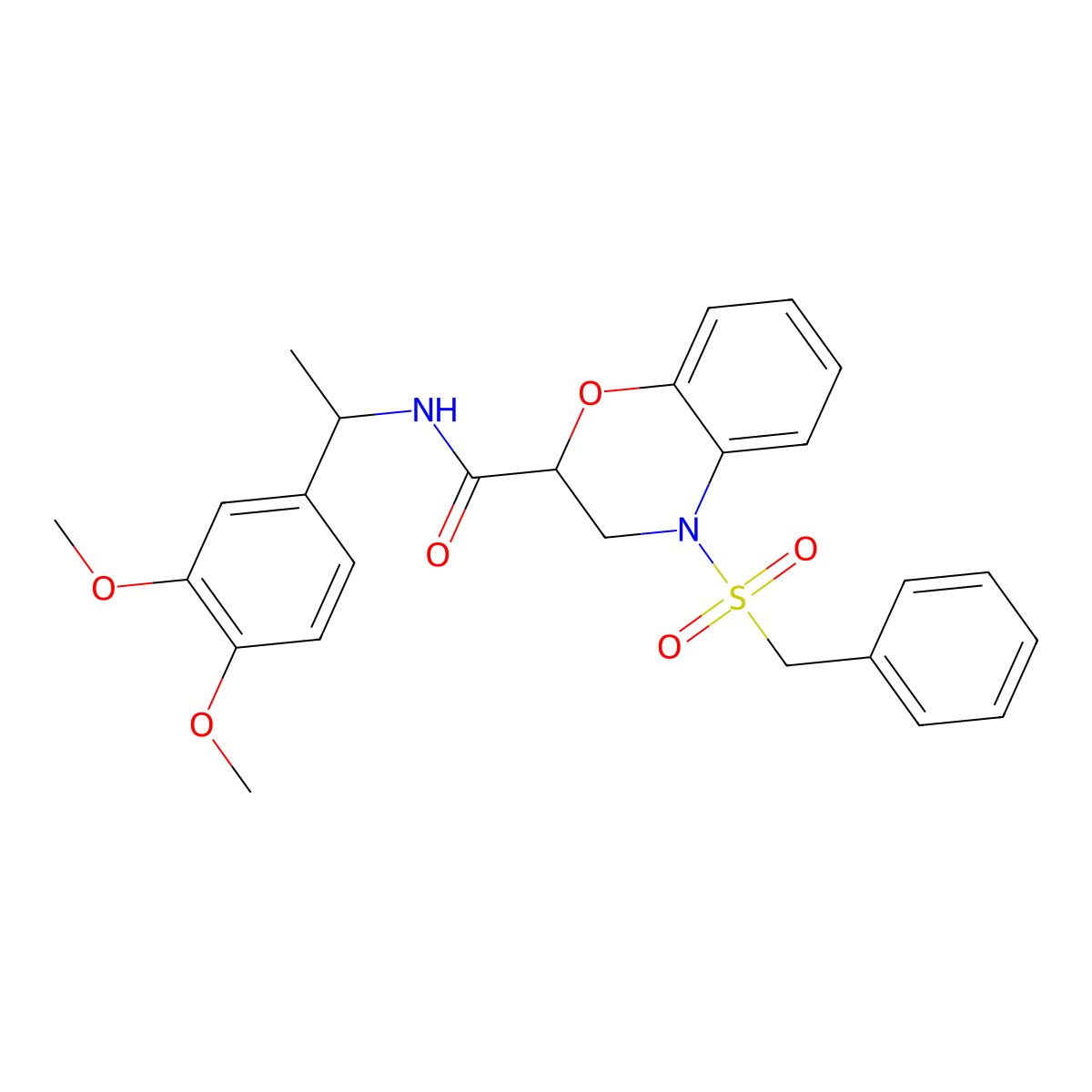 4-Benzylsulfonyl-N-[1-(3,4-dimethoxyphenyl)ethyl]-2,3-dihydro-1,4-benzoxazine-2-carboxamide molecular structure, CAS 2216065-30-2