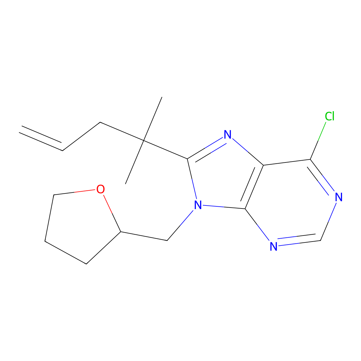 6-Chloro-8-(1,1-dimethylbut-3-enyl)-9-(tetrahydrofuran-2-ylmethyl)purine molecular structure, CAS 2216398-97-7