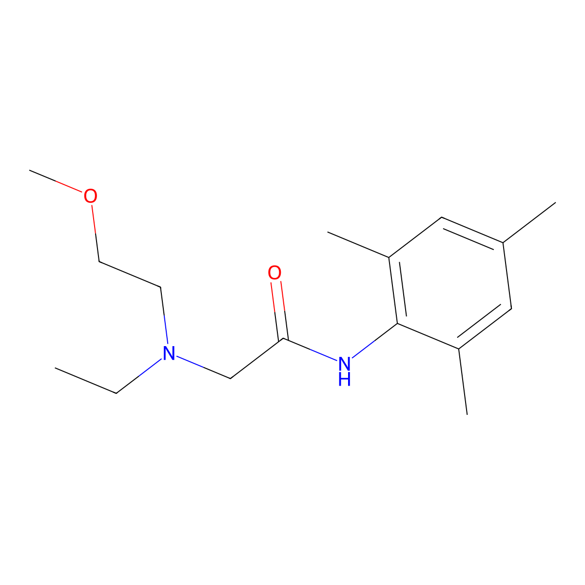Acetanilide, 2-(ethyl(2-methoxyethyl)amino)-2',4',6'-trimethyl- molecular structure, CAS 22164-95-0