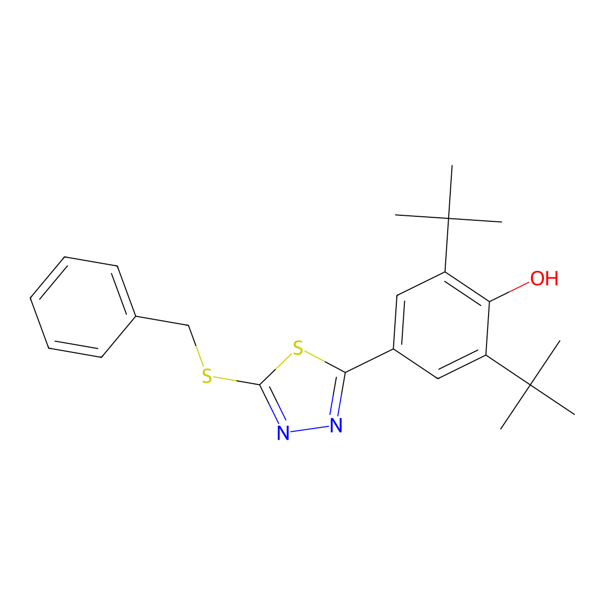 4-[5-(Benzylsulfanyl)-1,3,4-thiadiazol-2-yl]-2,6-di(tert-butyl)benzenol molecular structure, CAS 221641-79-8