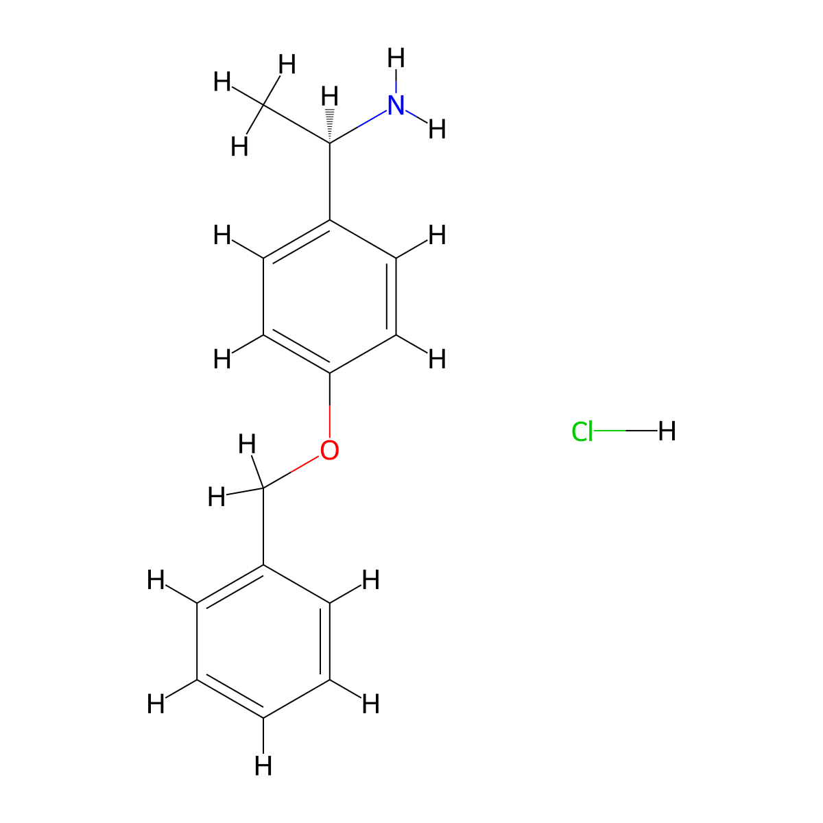 (1R)-1-[4-(benzyloxy)phenyl]ethan-1-amine hydrochloride molecular structure, CAS 221670-74-2
