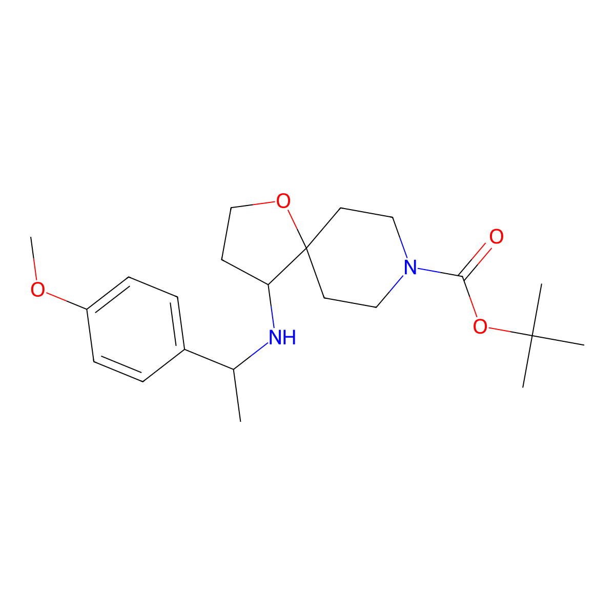tert-Butyl 4-(((R)-1-(4-methoxyphenyl)ethyl)amino)-1-oxa-8-azaspiro[4.5]decane-8-carboxylate molecular structure, CAS 2216741-93-2