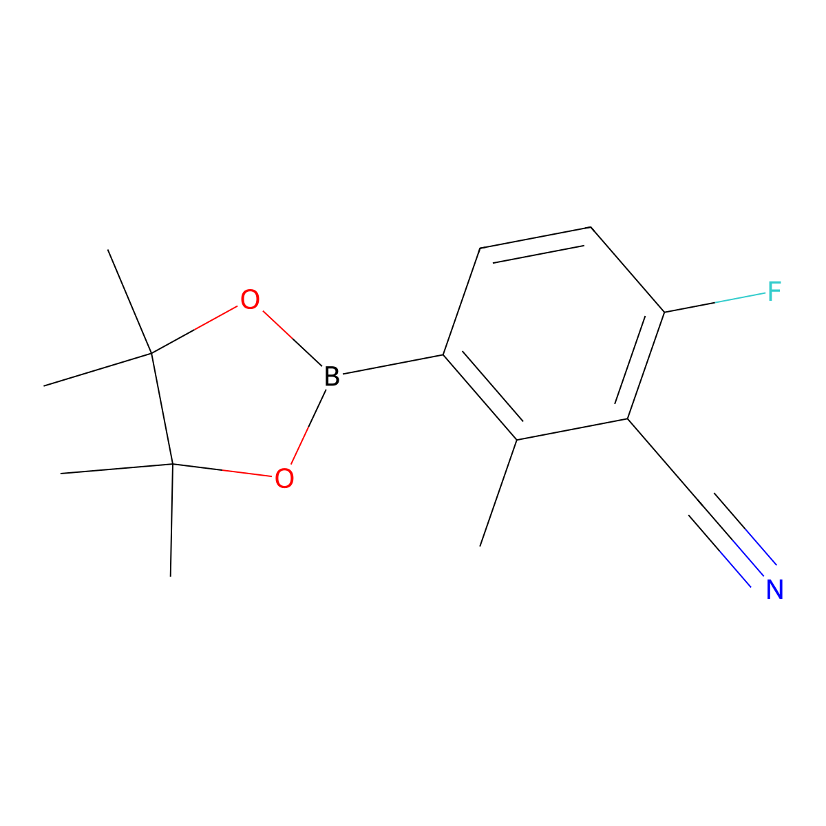 6-Fluoro-2-methyl-3-(4,4,5,5-tetramethyl-1,3,2-dioxaborolan-2-yl)benzonitrile molecular structure, CAS 2216744-46-4