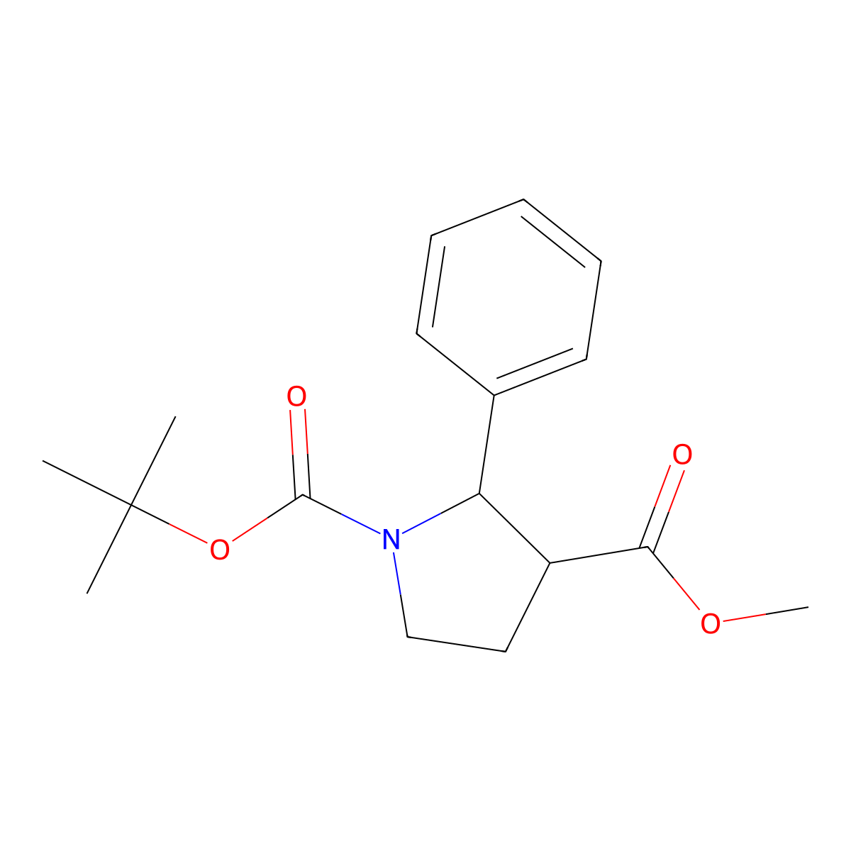1,3-Pyrrolidinedicarboxylic acid, 2-phenyl-, 1-(1,1-dimethylethyl) 3-methyl ester, (2R,3S)-rel- molecular structure, CAS 2216751-10-7