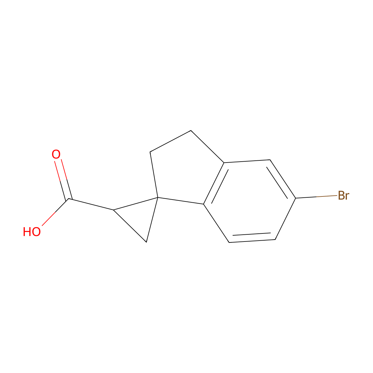 rac-(1R,3R)-5'-bromo-2',3'-dihydrospiro[cyclopropane-1,1'-indene]-3-carboxylic acid molecular structure, CAS 2216754-46-8
