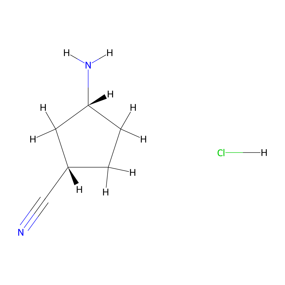 rac-(1R,3S)-3-aminocyclopentane-1-carbonitrile hydrochloride molecular structure, CAS 2216759-16-7