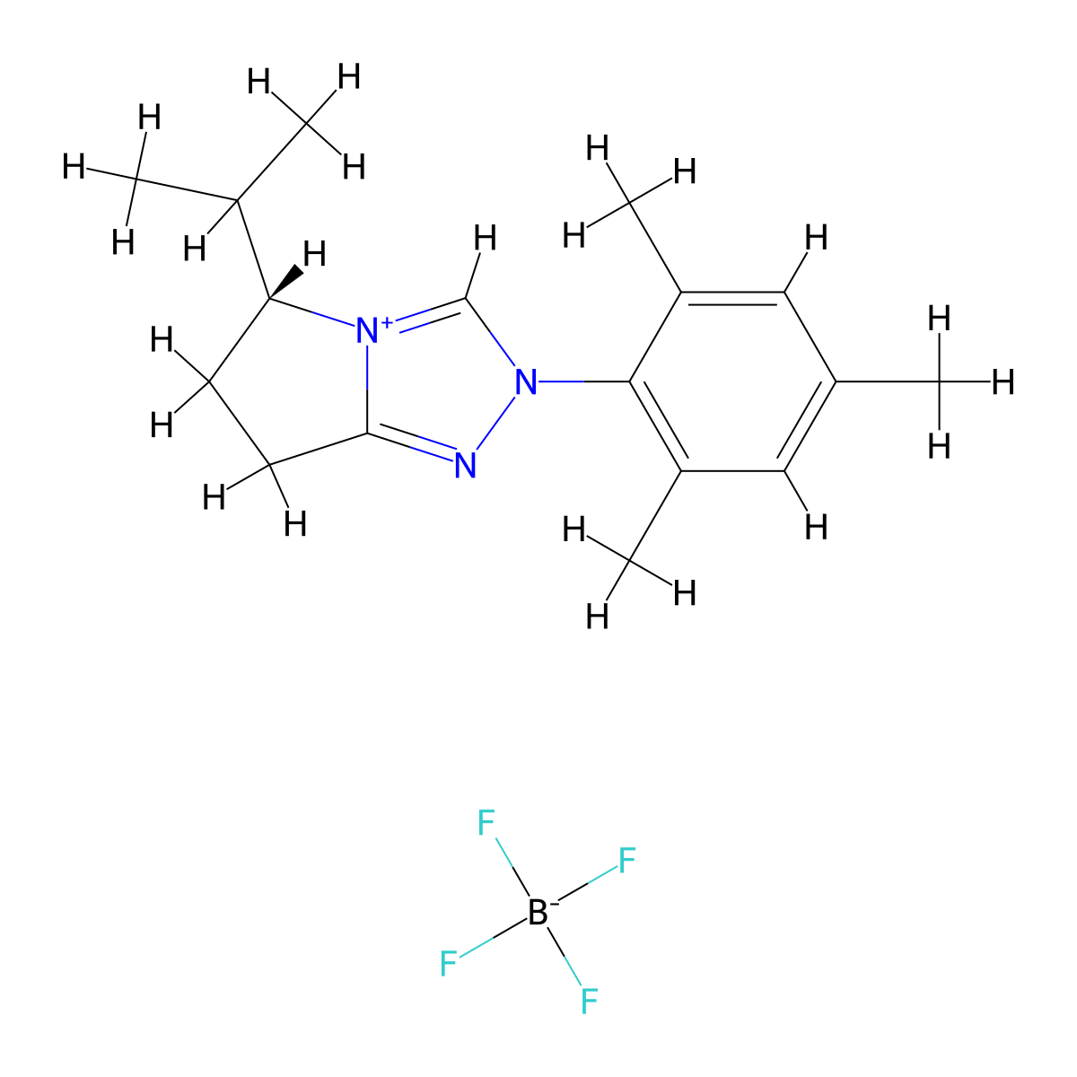 (R)-5-Isopropyl-2-mesityl-6,7-dihydro-5H-pyrrolo[2,1-c][1,2,4]triazol-2-ium tetrafluoroborate molecular structure, CAS 2216797-99-6