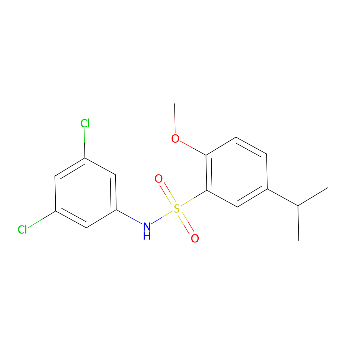 N-(3,5-dichlorophenyl)-2-methoxy-5-(propan-2-yl)benzene-1-sulfonamide molecular structure, CAS 2216827-13-1