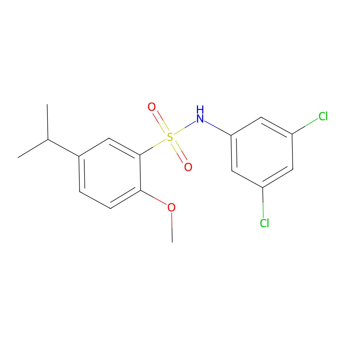 N-(3,5-dichlorophenyl)-2-methoxy-5-(propan-2-yl)benzene-1-sulfonamide molecular structure, CAS 2216827-13-1