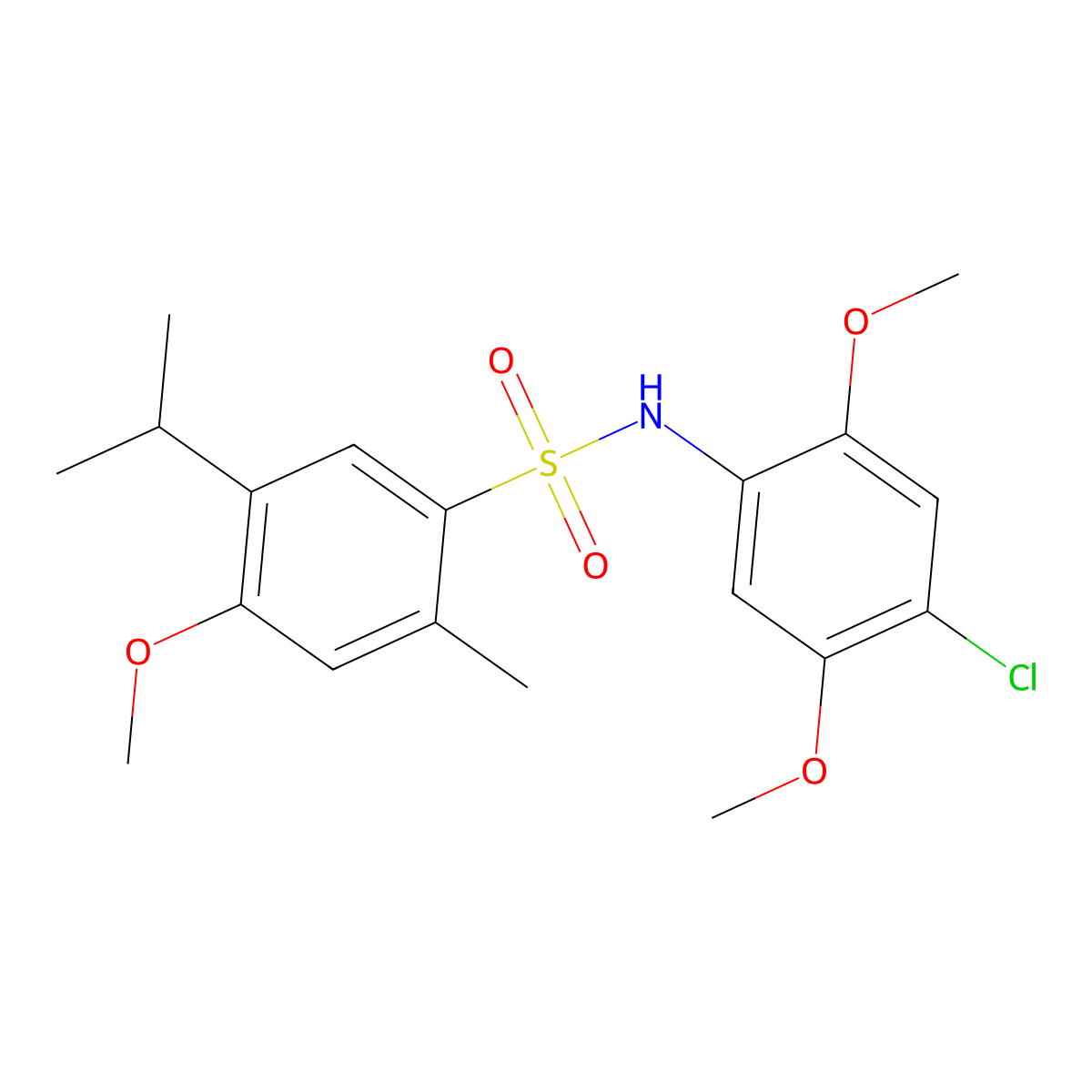 N-(4-chloro-2,5-dimethoxyphenyl)-4-methoxy-2-methyl-5-(propan-2-yl)benzene-1-sulfonamide molecular structure, CAS 2216925-27-6