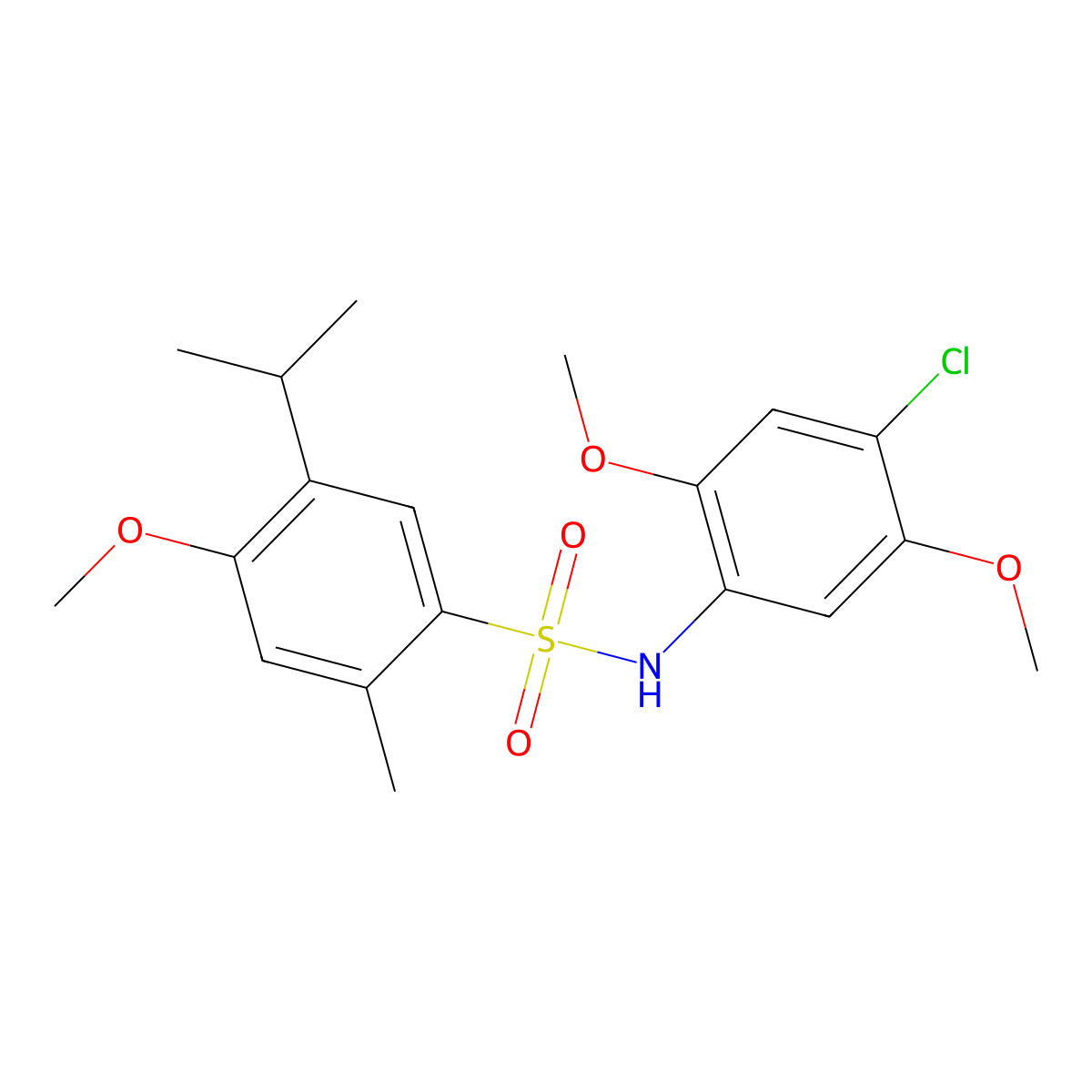 N-(4-chloro-2,5-dimethoxyphenyl)-4-methoxy-2-methyl-5-(propan-2-yl)benzene-1-sulfonamide molecular structure, CAS 2216925-27-6