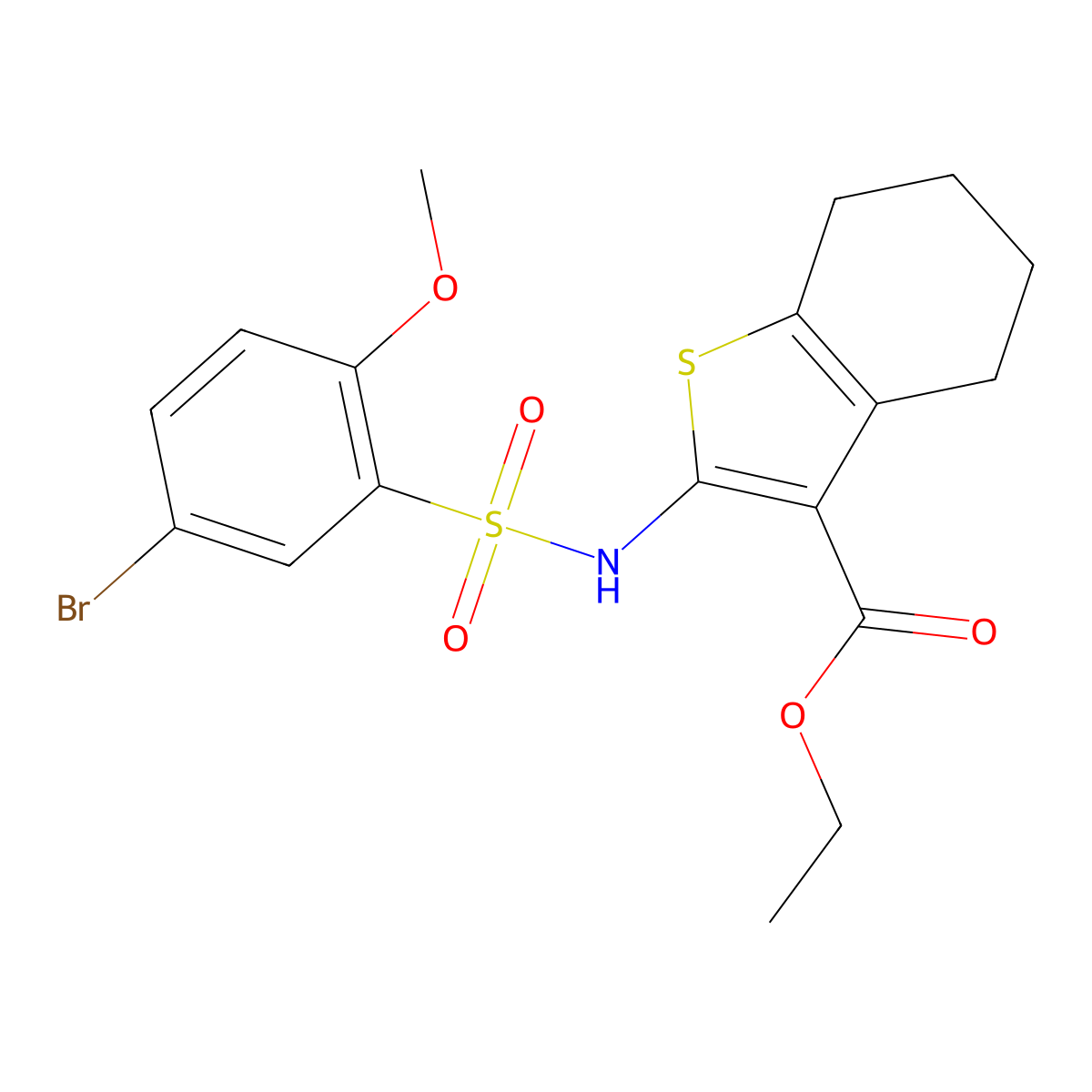 Ethyl 2-(5-bromo-2-methoxybenzenesulfonamido)-4,5,6,7-tetrahydro-1-benzothiophene-3-carboxylate molecular structure, CAS 2217192-95-3