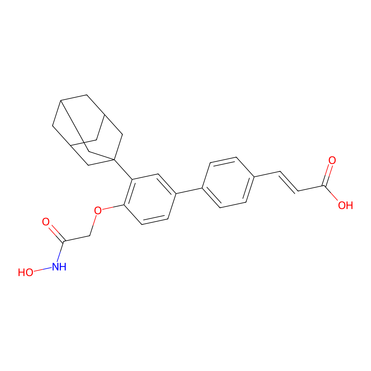 (E)-3-[4-[3-(1-adamantyl)-4-[2-(hydroxyamino)-2-oxoethoxy]phenyl]phenyl]prop-2-enoic acid molecular structure, CAS 2217671-64-0