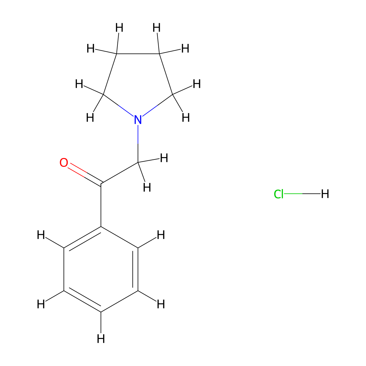 1-Phenyl-2-(pyrrolidin-1-yl)ethan-1-one hydrochloride molecular structure, CAS 2218-16-8