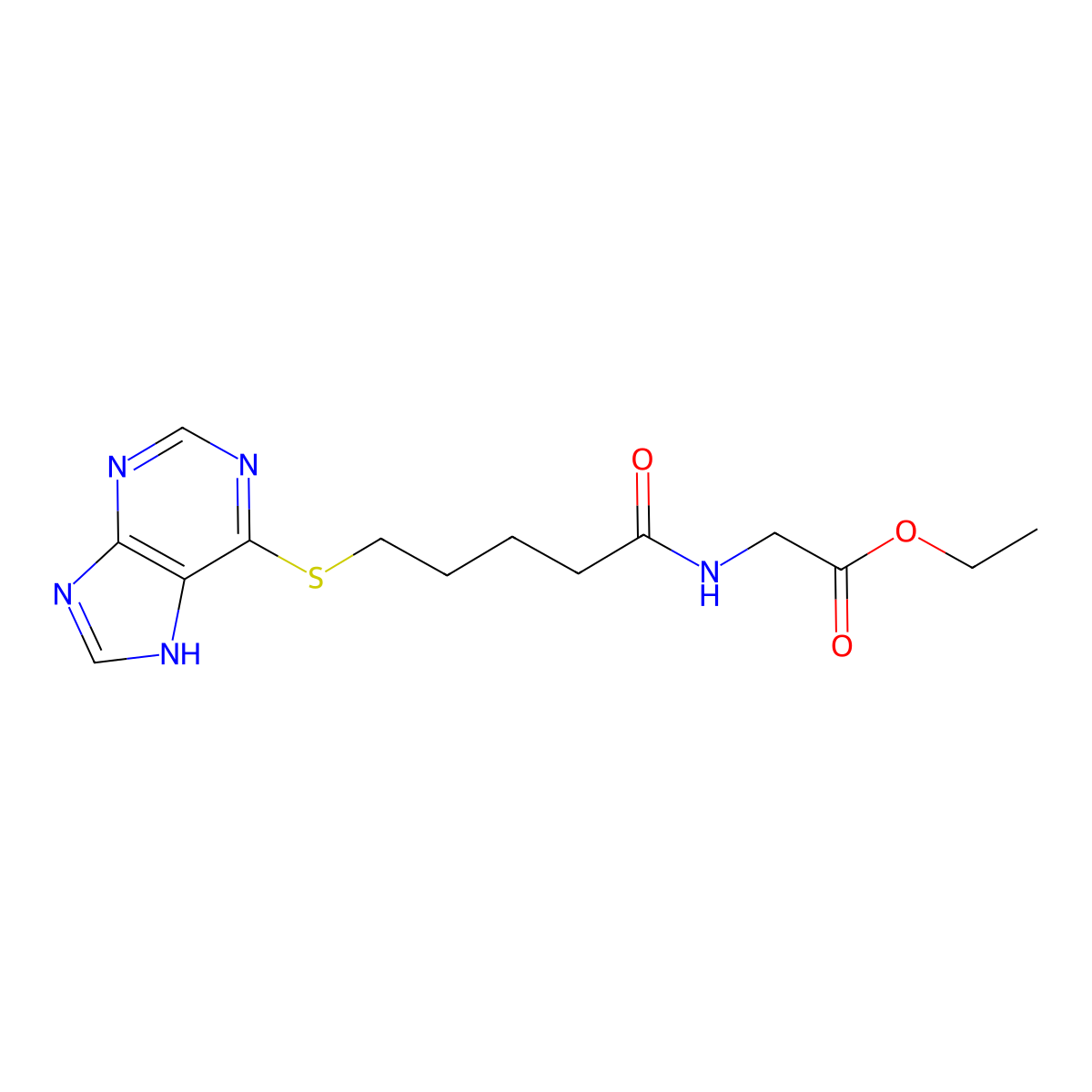 N-(1-Oxo-5-(9H-purin-6-ylthio)pentyl)glycine ethyl ester molecular structure, CAS 22181-94-8