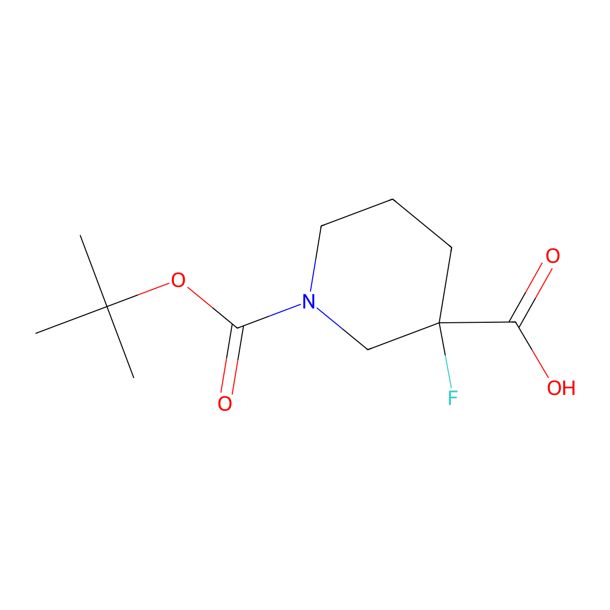 (3S)-1-[(tert-butoxy)carbonyl]-3-fluoropiperidine-3-carboxylic acid molecular structure, CAS 2218467-83-3