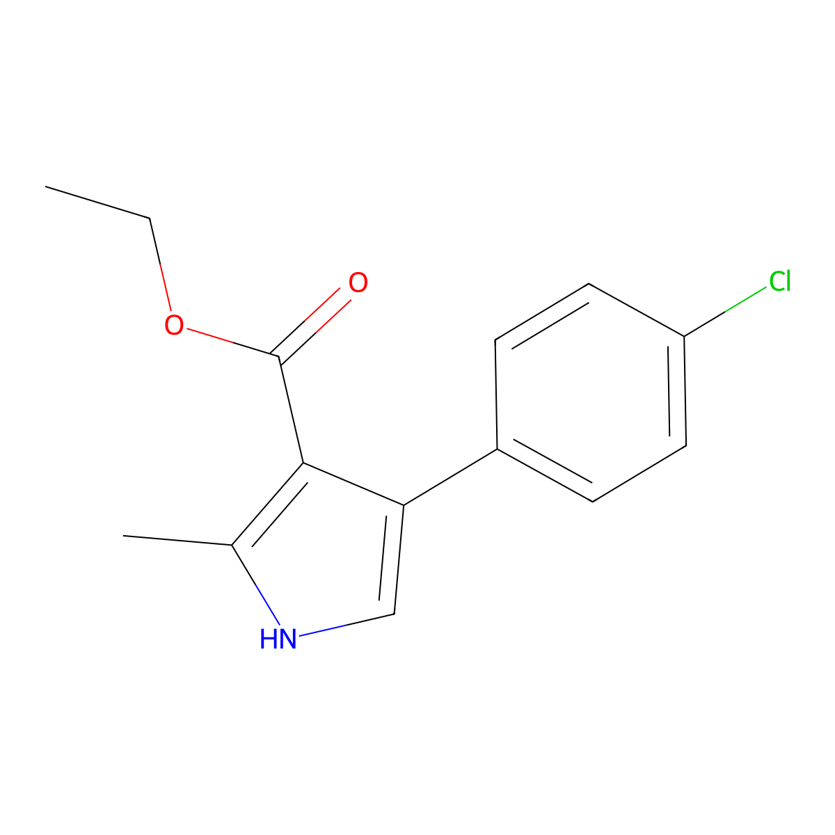 ethyl 4-(4-chlorophenyl)-2-methyl-1H-pyrrole-3-carboxylate molecular structure, CAS 22186-93-2