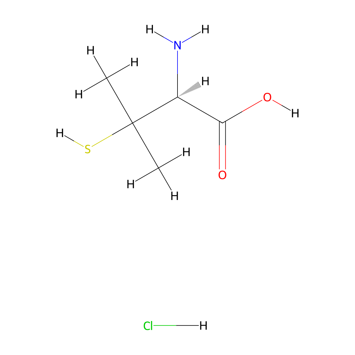 Penicillamine hydrochloride molecular structure, CAS 2219-30-9