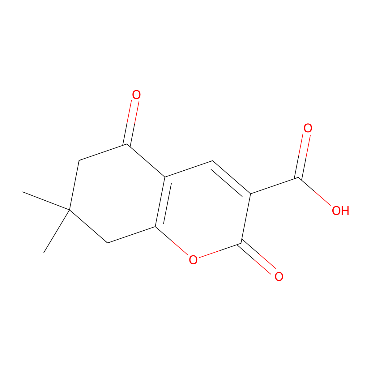 7,7-dimethyl-2,5-dioxo-5,6,7,8-tetrahydro-2H-chromene-3-carboxylic acid molecular structure, CAS 2219331-49-2