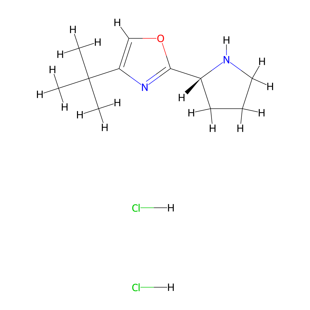4-tert-butyl-2-((2R)-pyrrolidin-2-yl)-1,3-oxazole dihydrochloride molecular structure, CAS 2219353-41-8