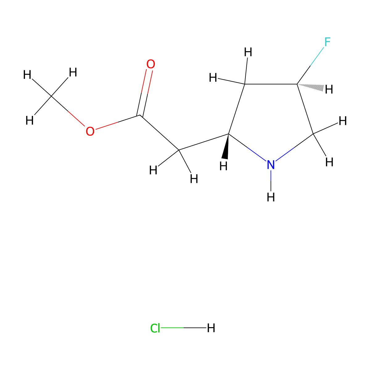 methyl 2-((2R,4R)-4-fluoropyrrolidin-2-yl)acetate hydrochloride molecular structure, CAS 2219353-54-3